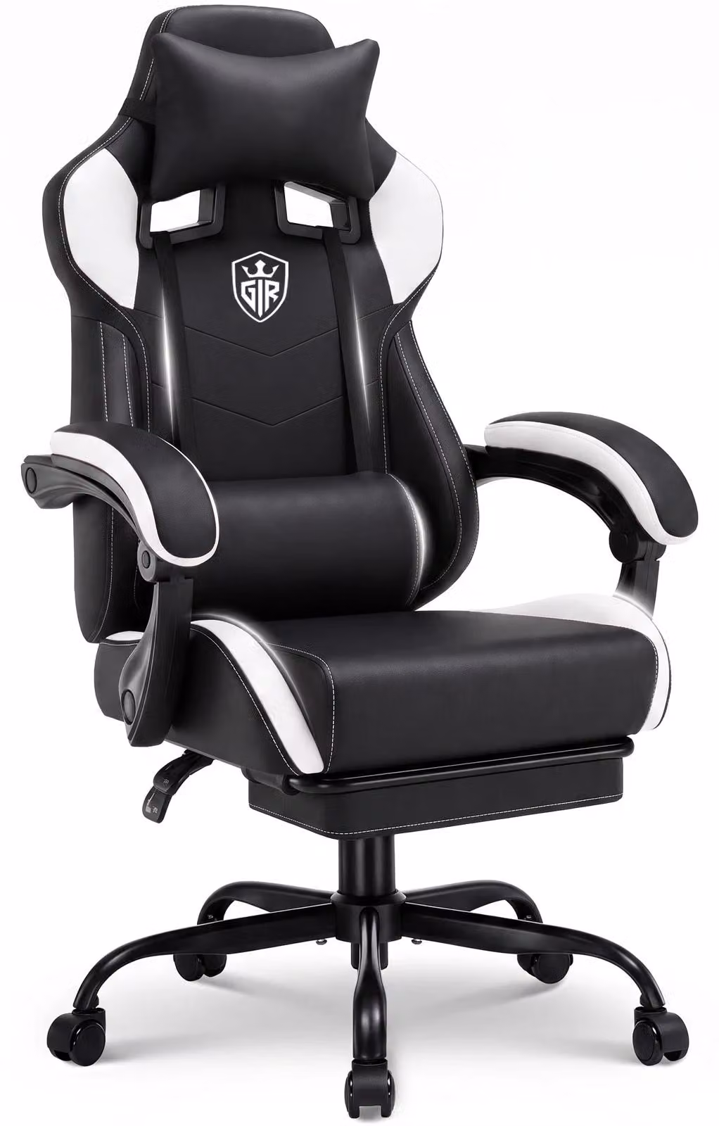 Sedia da gaming - GTF01. Sedia da ufficio ergonomica - con poggiapiedi - regolabile in altezza - girevole - braccioli in ecopelle - portata massima 150 kg - colore bianco