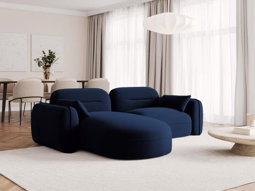 Divano angolare modulare Sydney Cosmopolitan Design a 3 posti in velluto blu con orientamento sinistro L/P/H: 230 x 165 x 80 cm – 2