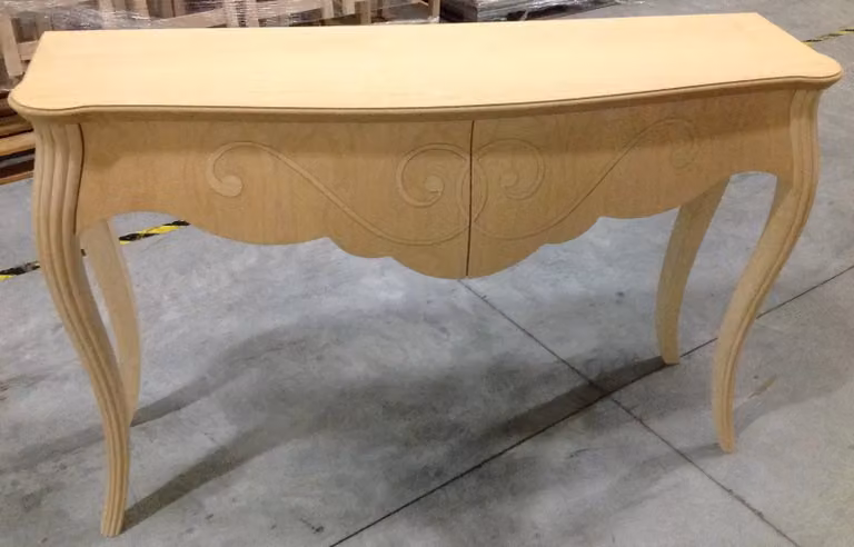 Consolle bombata in legno grezzo con 2 cassetti Mobili 2G L: 150 cm, P: 42 cm, H: 96 cm