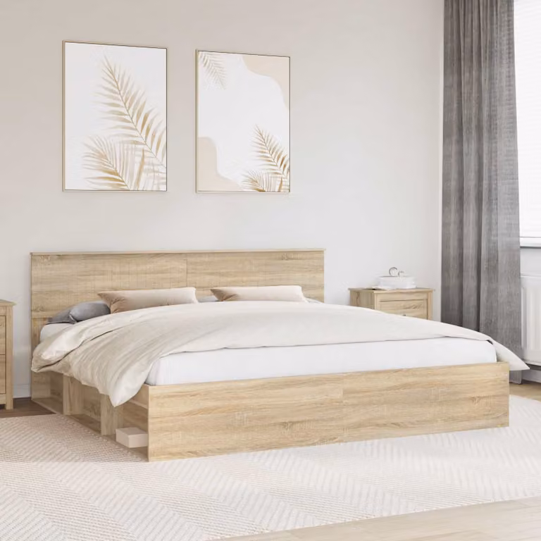 Struttura del letto vidaXL in pino massello marrone con scomparti laterali L/P/H: 200 x 200 x 40,61 cm