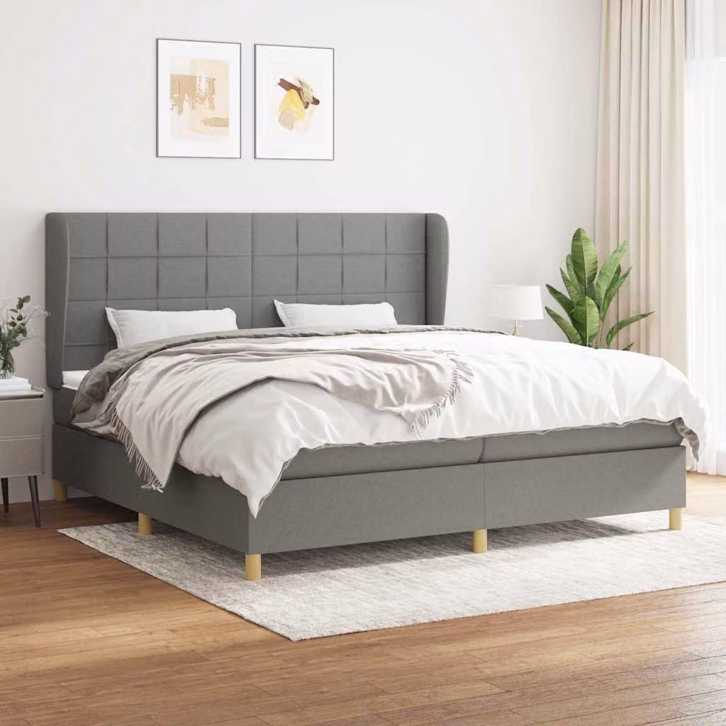 vidaXL Giroletto a Molle Ibrido con Materasso in Tessuto Grigio e Bianco L/P/H: 200 x 200 x 203 cm – 1