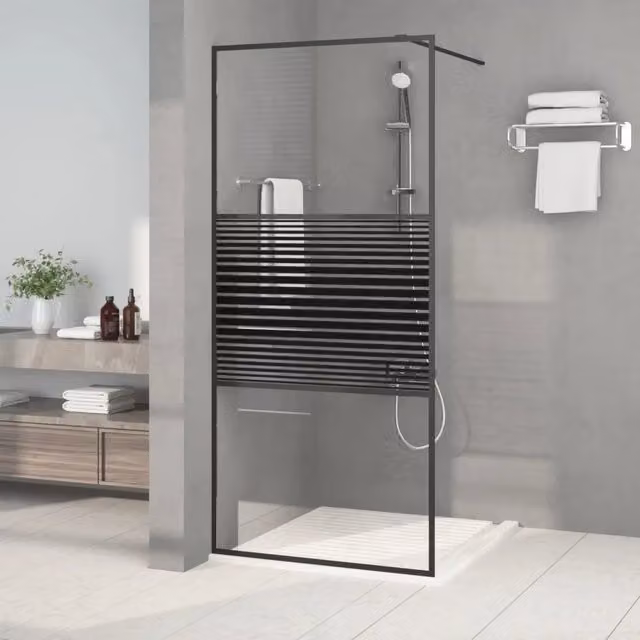 Parete Doccia Walk In vidaXL in Vetro Trasparente e Nero L: 90 cm, H: 195 cm
