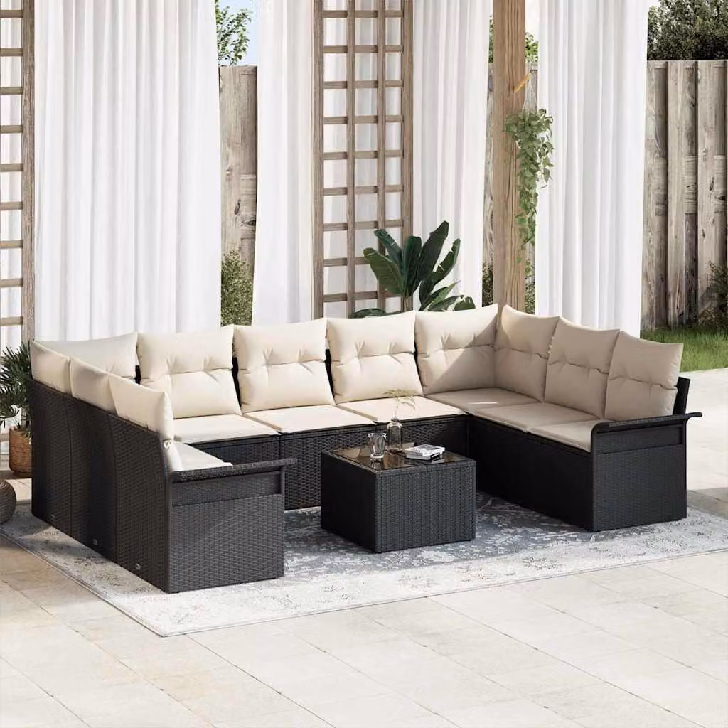 Maison Exclusive - Set Divano da Giardino 10 pcs Marrone polyrattan