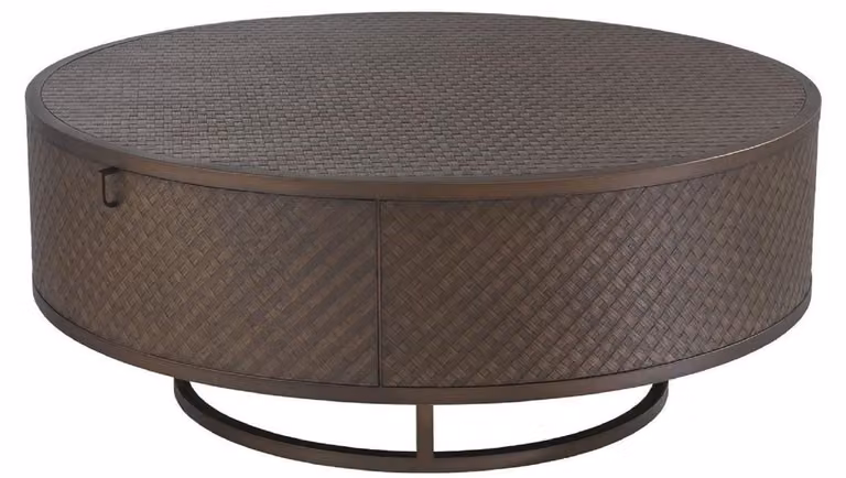 Tavolino Casa Padrino in bronzo Ø 100 x H. 40,5 cm - Tavolino da salotto rotondo con 2 cassetti - Mobili da salotto