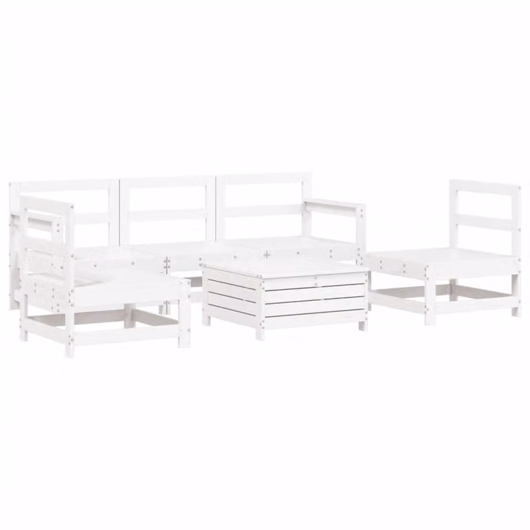 Set Divani da Giardino 6 pz Bianco in Legno Massello di Pino