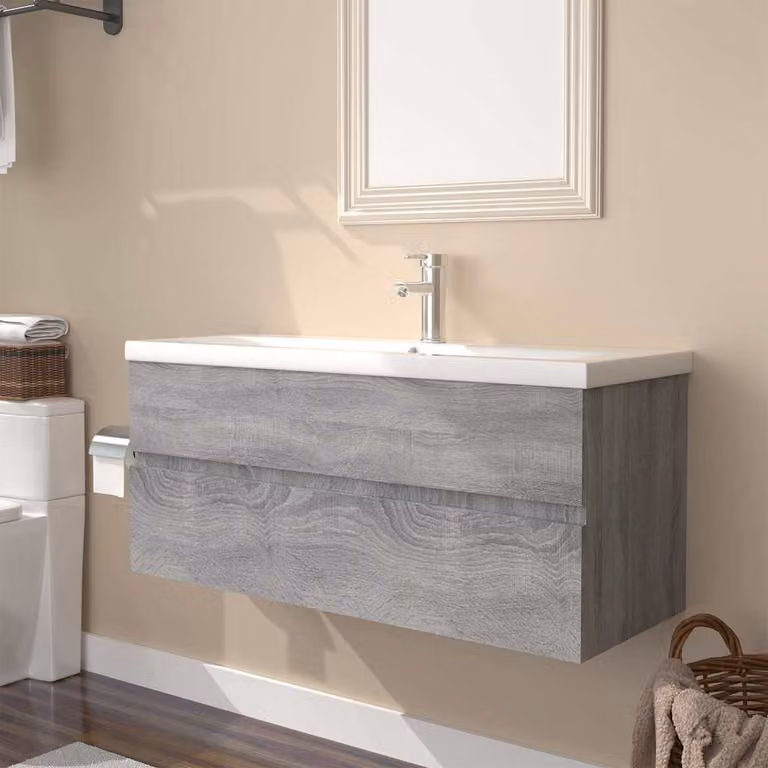 Mobiletto da bagno con lavabo integrato vidaXL moderno in legno e MDF, Grigio Sonoma e Bianco, L/P/H: 100 x 38,5 x 45 cm