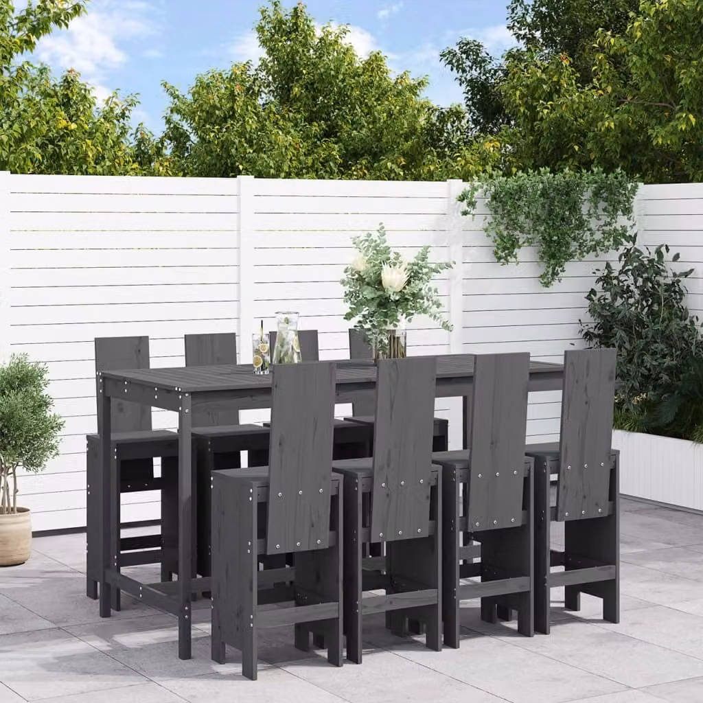 Maison Exclusive - Set Bar da Giardino 9 pz Grigio in Legno Massello di Pino