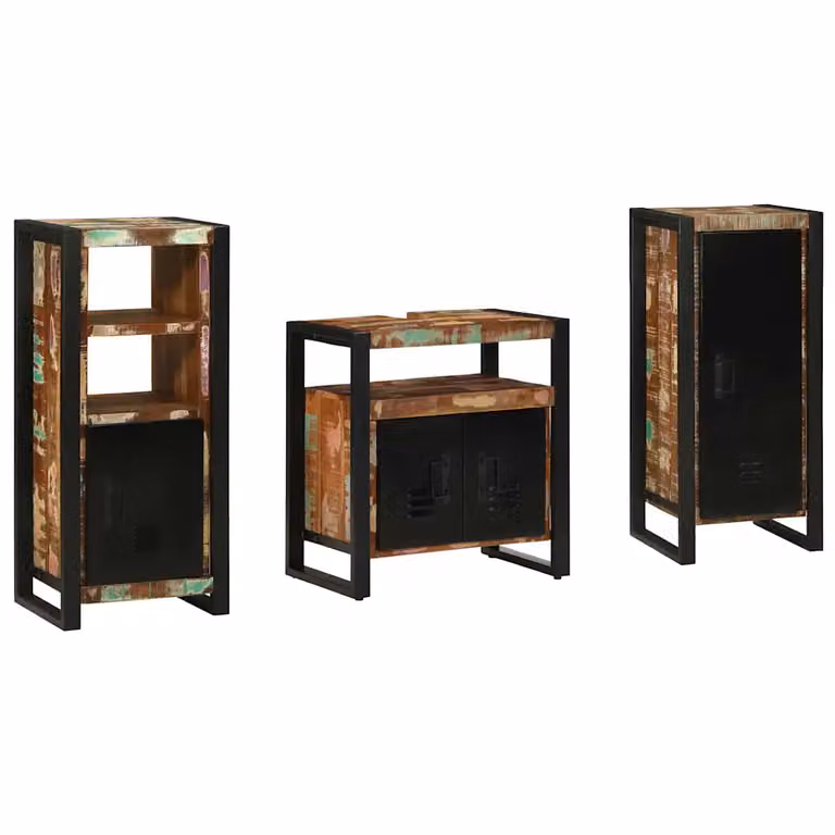 Set di mobili da bagno moderni vidaXL in legno multicolore e nero con pensili a muro L/P/H: 90 x 57,35 x 35 cm