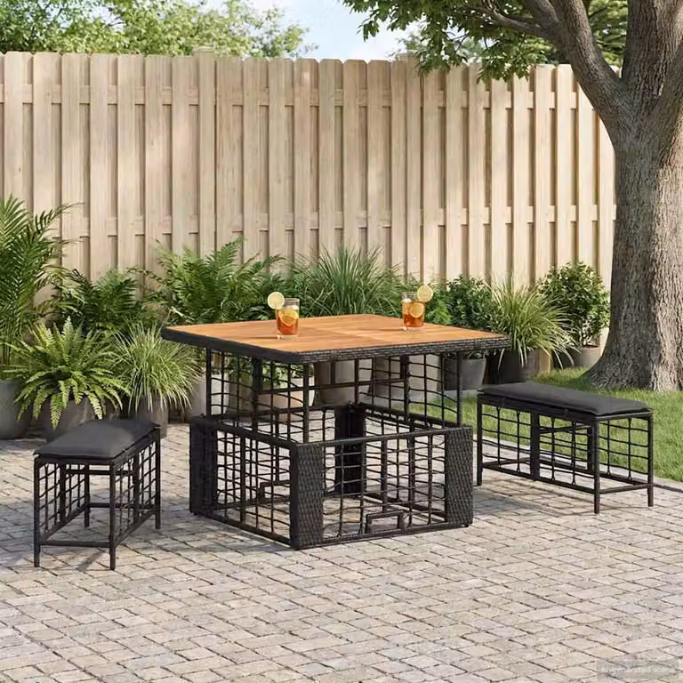 Set da pranzo per giardino e terrazzo vidaXL in rattan e legno di acacia nero e grigio 3 pz