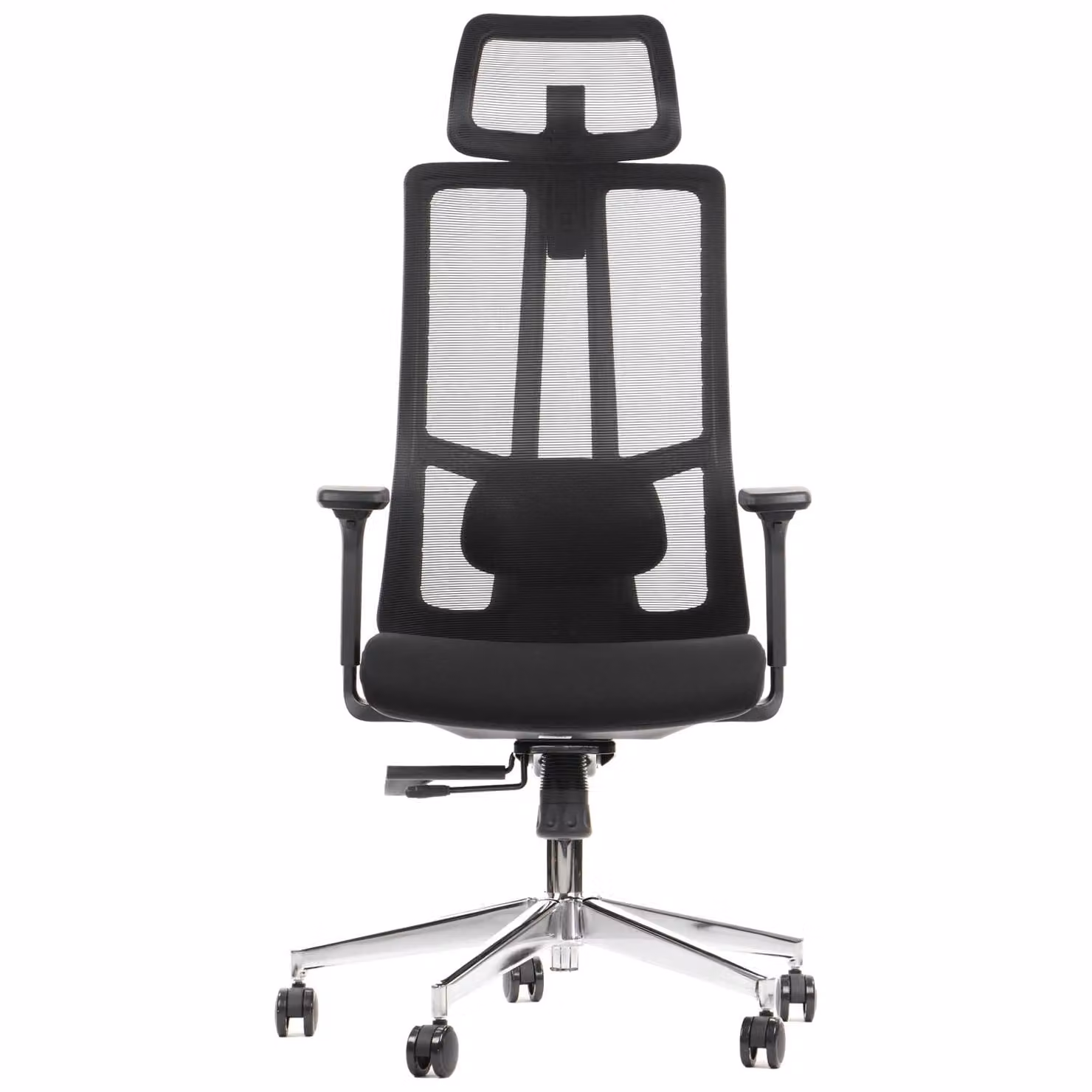 Sedia girevole ergonomica da ufficio AKCENT/M, base cromata, braccioli regolabili, seduta scorrevole (avanti-indietro), nera