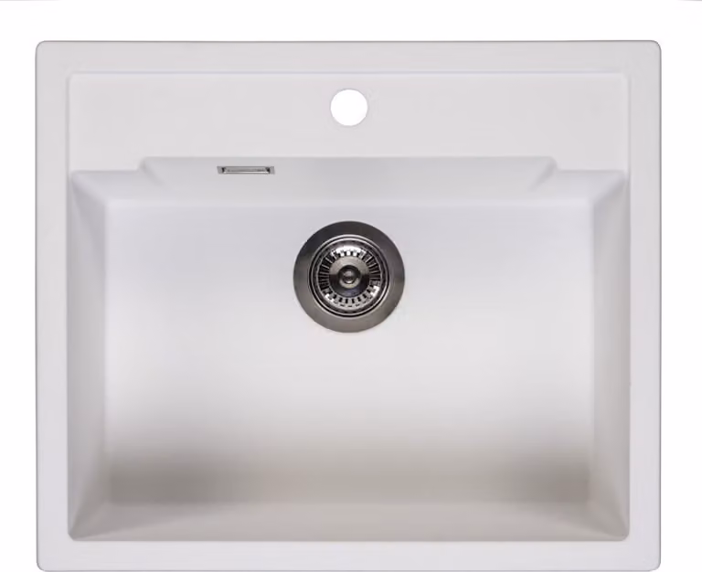 Reginox R31032 Regi Granit lavello Amsterdam 54 TAPWING Bianco puro a partire da 60 cm di larghezza del mobile / Lavello da appoggio con bacino di rubinetteria / Lavello da incasso