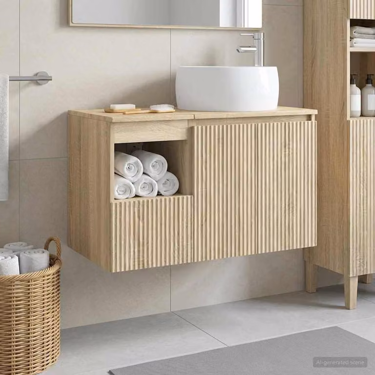 Set di mobili per il bagno moderno vidaXL composto da base lavabo e pensile a parete, colore marrone, L/P/H: 80,0 x 36,38 x 49,5 cm e 44,5 x 36,38 x 44,5 cm