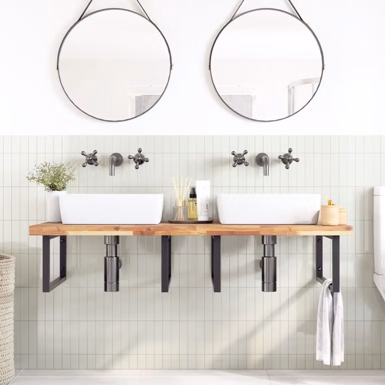 Piano da Bagno Non Trattato 120x60x4cm Legno Massello di Acacia