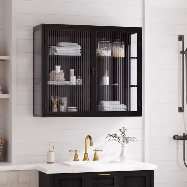 Armadio a muro moderno 70 cm, 2 ante in vetro trasparente bianco/nero, 3 ripiani, per ingresso, soggiorno, bagno, sala da pranzo