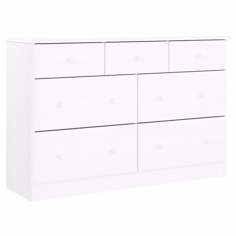 Cassettiera ALTA Bianca 112x35x73 cm in Legno Massello di Pino