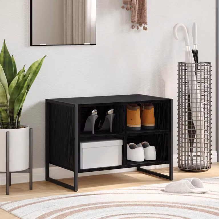 Scarpiera mobile vidaXL in stile industriale nero con ripiani piatti L: 60 cm, P: 35 cm, H: 44 cm