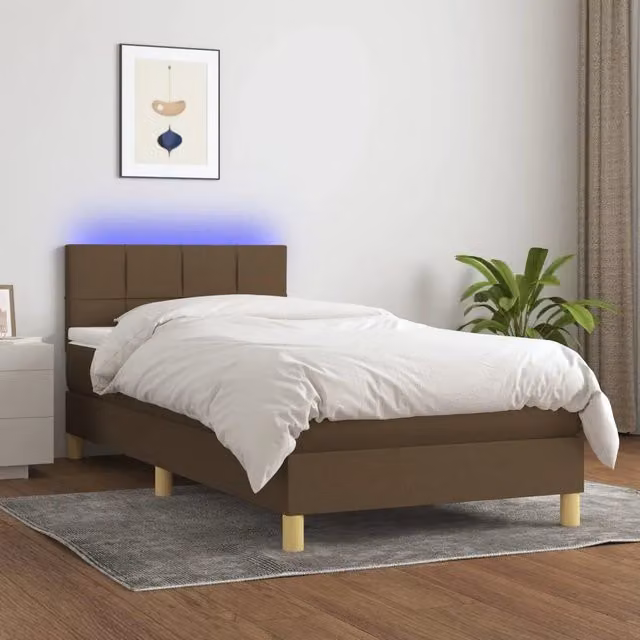 Letto Ibrido vidaXL con Illuminazione LED e Porta USB, Tessuto Marrone e Bianco, L/P/H: 203 x 90 x 78 cm
