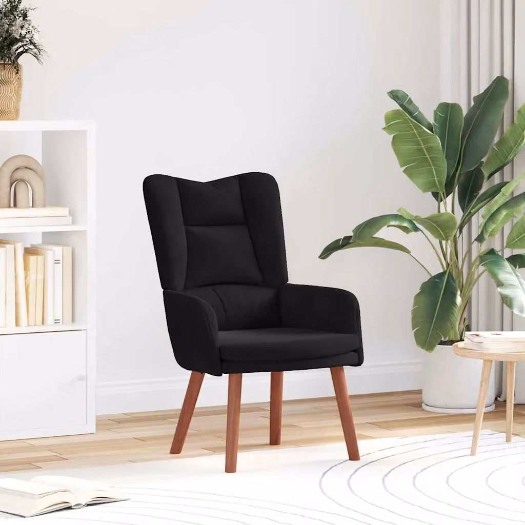 Poltrona relax moderna vidaXL in velluto nero con braccioli, L: 63 cm, P: 67 cm, H: 94 cm