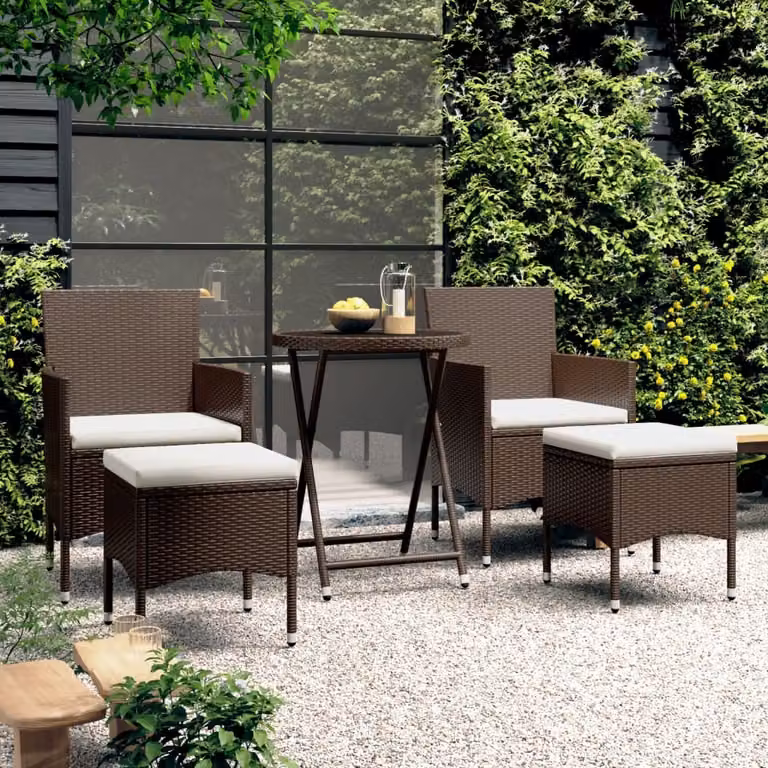Maison Exclusive - Set da bistrot completo, composto da 5 pezzi, in rattan sintetico e vetro temperato, color marrone