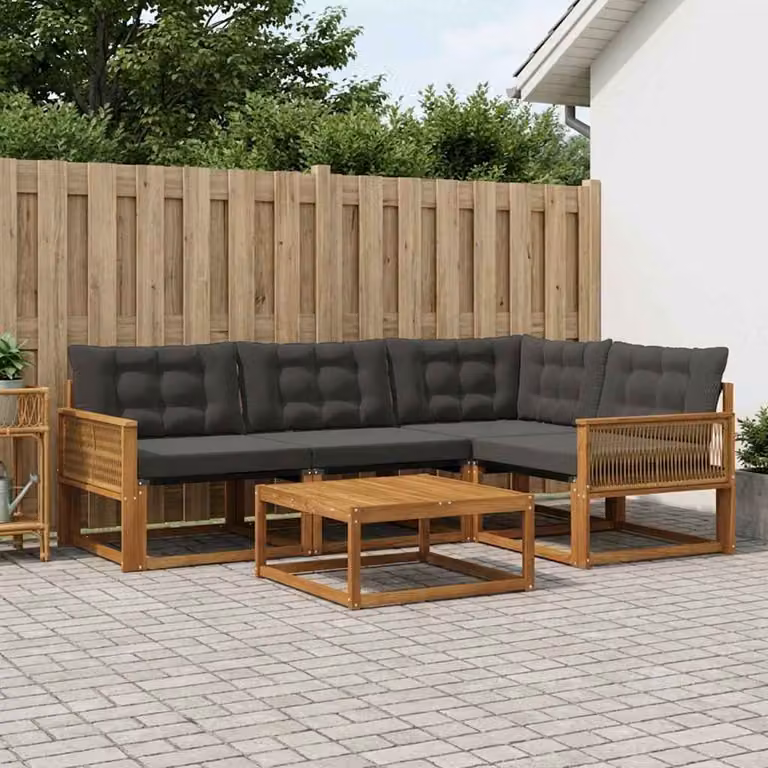 vidaXL Set di divani da esterno 5 pz Naturale e Nero