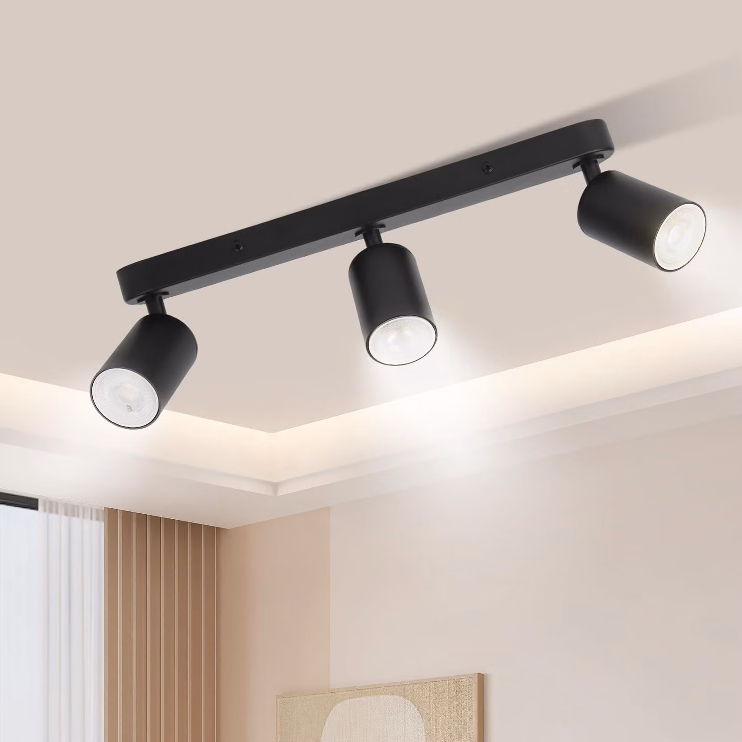 Plafoniere a LED con 3 faretti GU10, colore nero. Ideale per cucina, camera da letto e soggiorno. I faretti sono orientabili a 350°