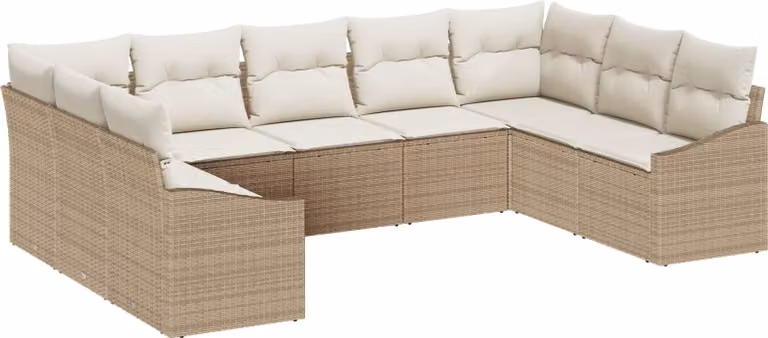 Set Divano da Giardino 9 pcs Beige e Crema polyrattan