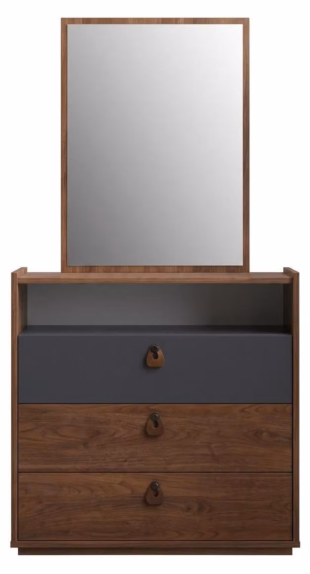 Comodino marrone con specchio. Comodino in legno. Comodino per adolescenti. Arredamento per cameretta