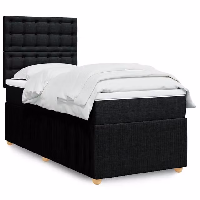 Letto Ibrido vidaXL con Giroletto a Molle e Materasso in Tessuto Nero e Bianco L 100 x P 200 cm