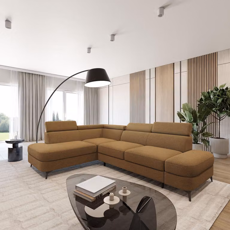 Divano ad angolo Masseno AVISE Q L-S con funzione letto a L, divano con contenitore, divano da salotto, divano, divano letto, set divani - Arancione, QUELLE 17