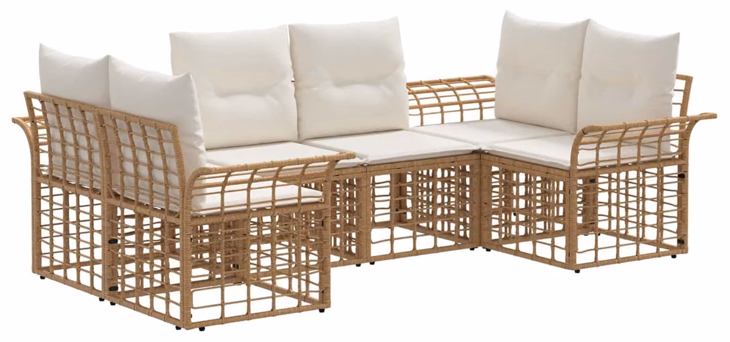 Set di divani da esterno 6 pcs Naturale e Bianco Crema