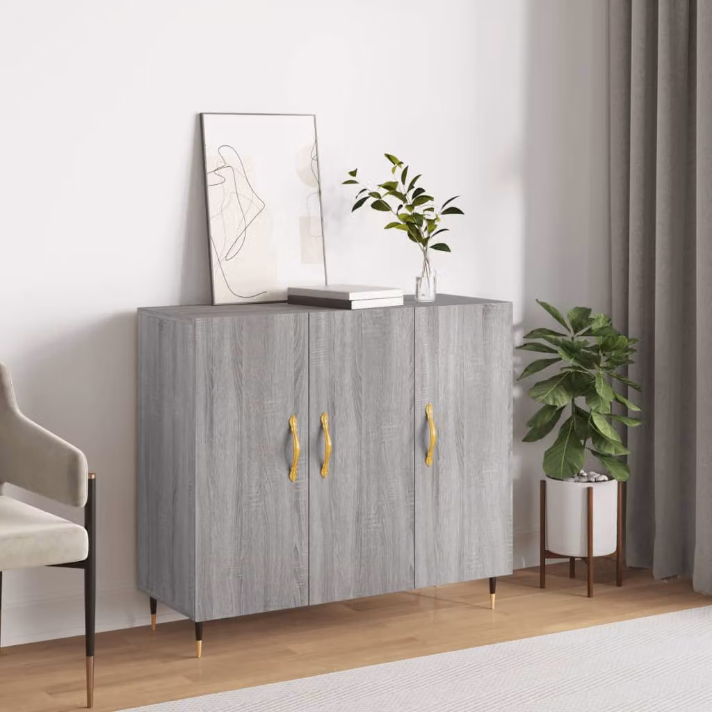 Credenza moderna vidaXL in legno e metallo, Grigio, L 90 x P 34 x H 80 cm