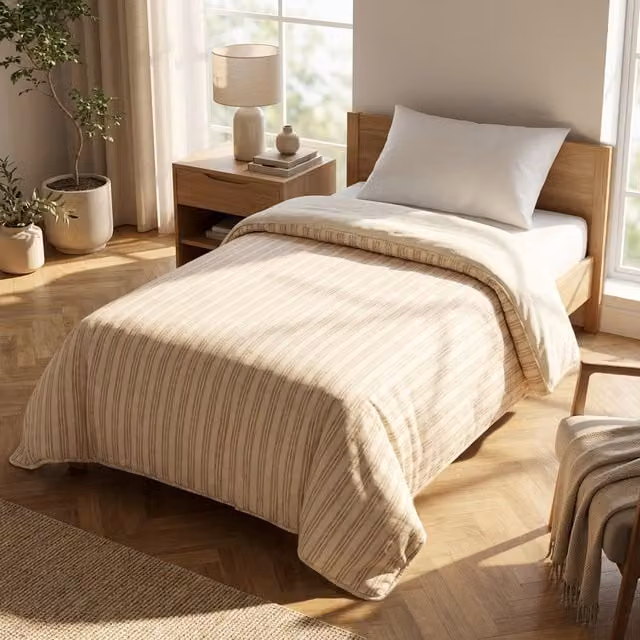 Trapuntino reversibile a righe beige in microfibra per letto una piazza e mezza L/P: 220 x 250 cm