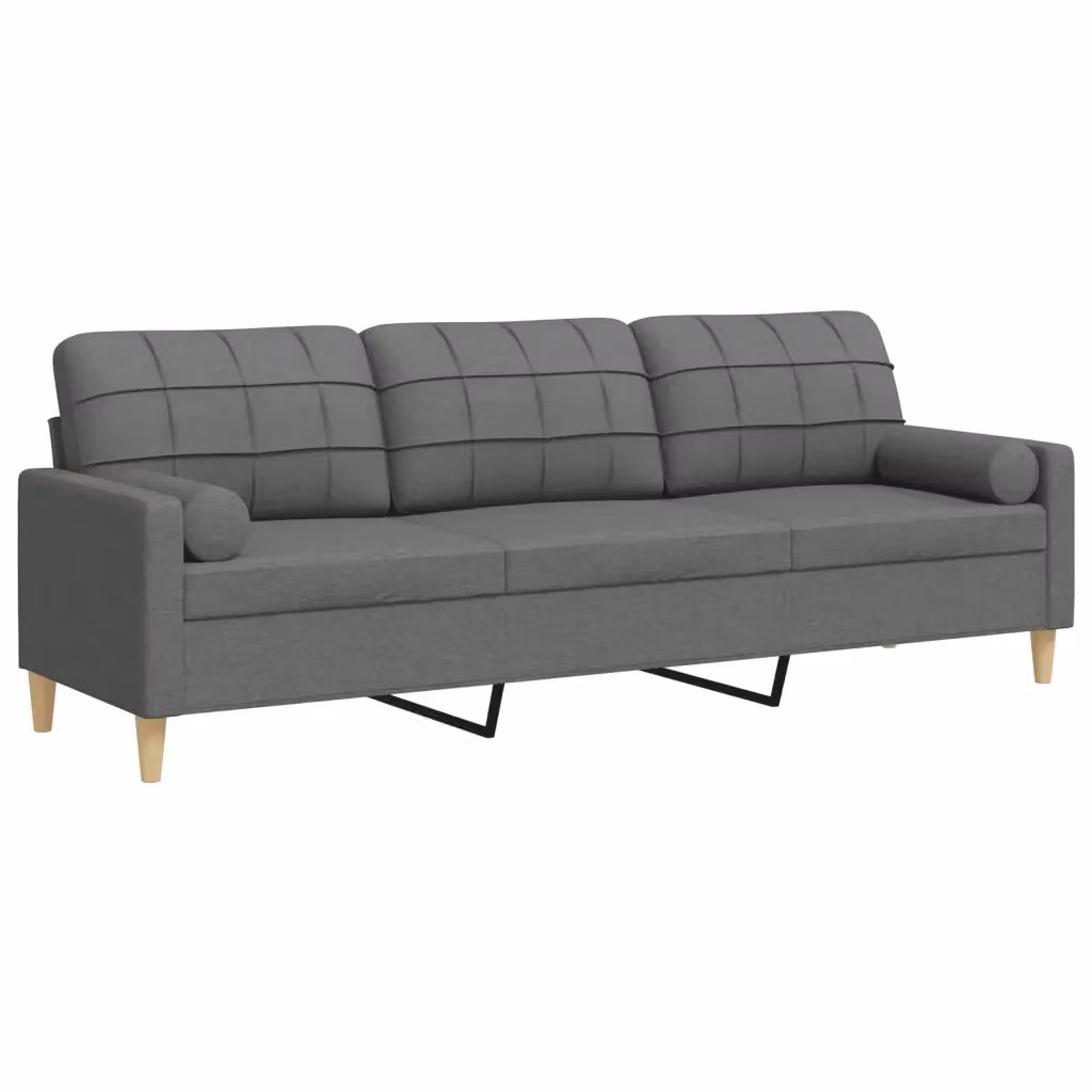 vidaXL Divano a 3 Posti Moderno in Tessuto Grigio con Cuscini e Coperture Rimovibili L: 226 cm, P: 80 cm, H: 77 cm – 2