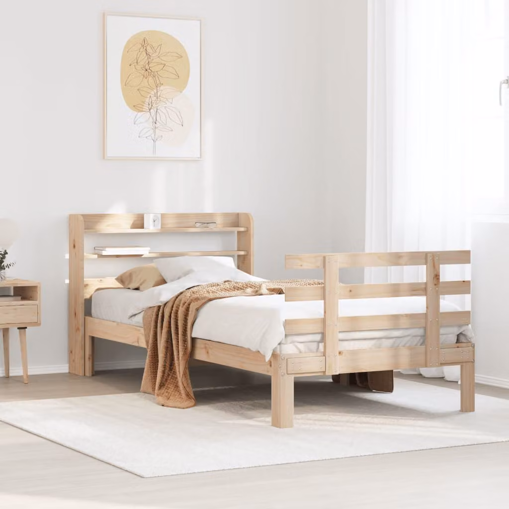 vidaXL Giroletto con Testiera in Legno Massello di Pino Marrone, L/P/H: 90 x 200 cm
