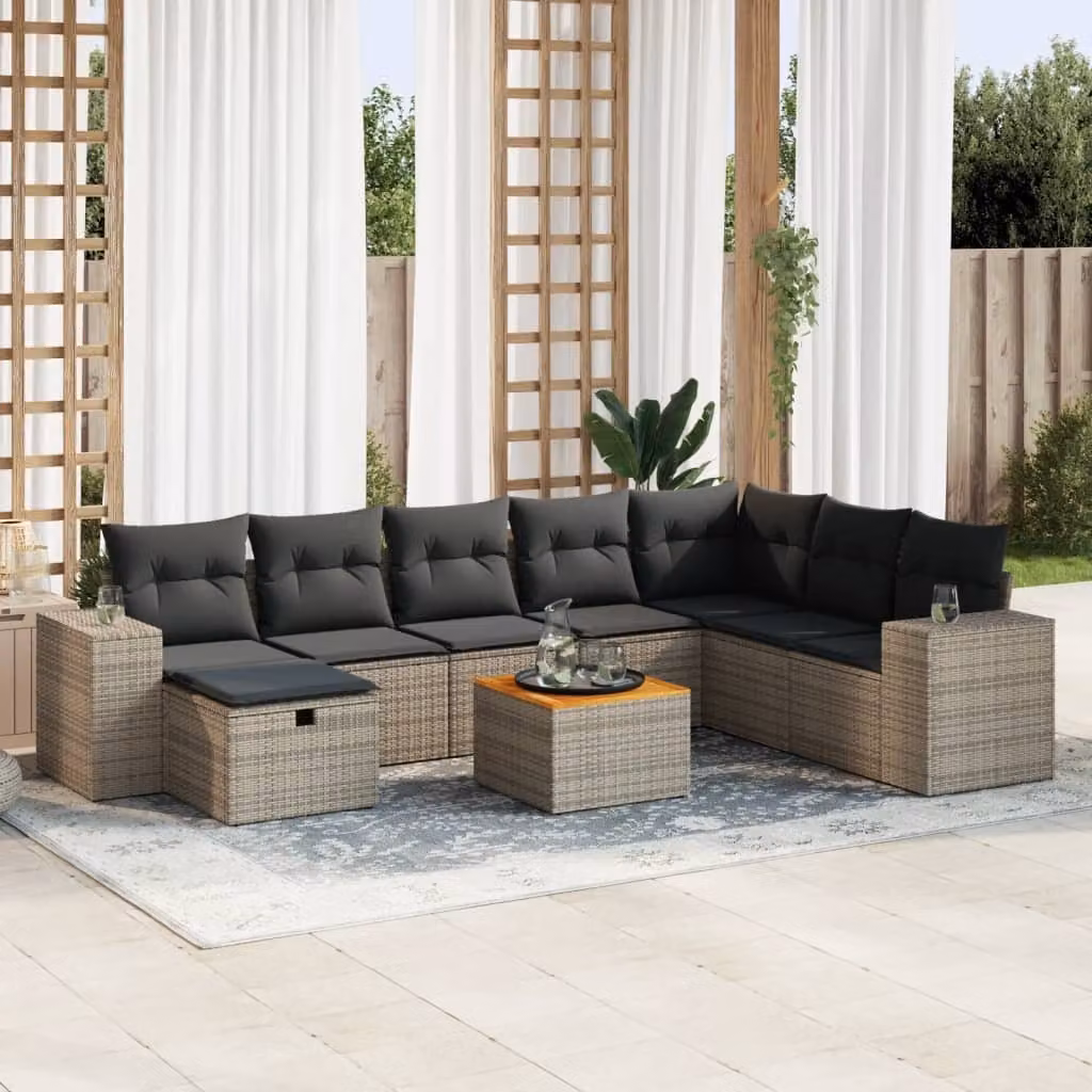 Maison Exclusive - Set da giardino 9 pezzi con cuscini Grigio Polyrattan