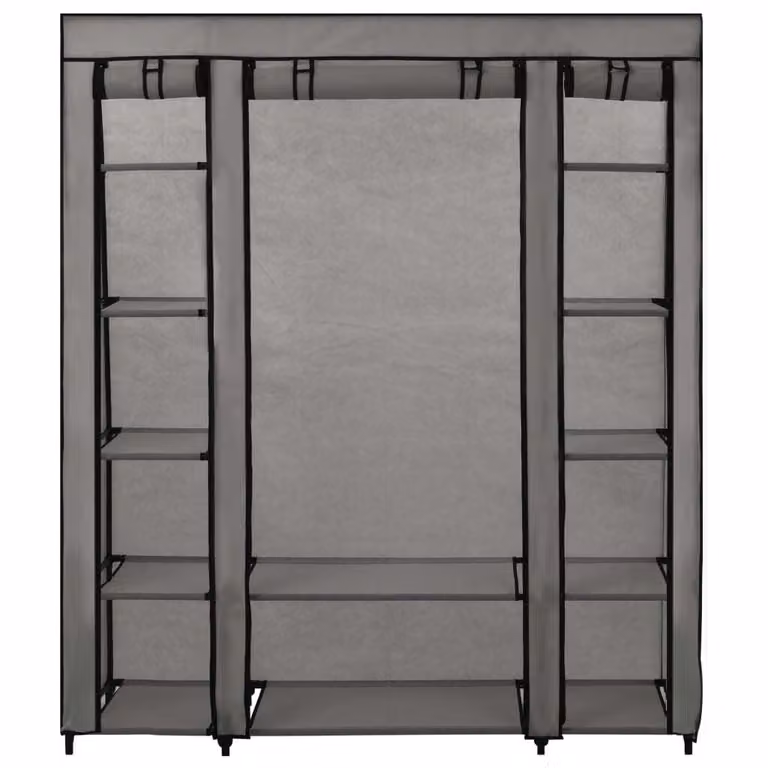 vidaXL Armadio in tessuto con scompartimenti Binari per abiti Grigio 150x45x176cm