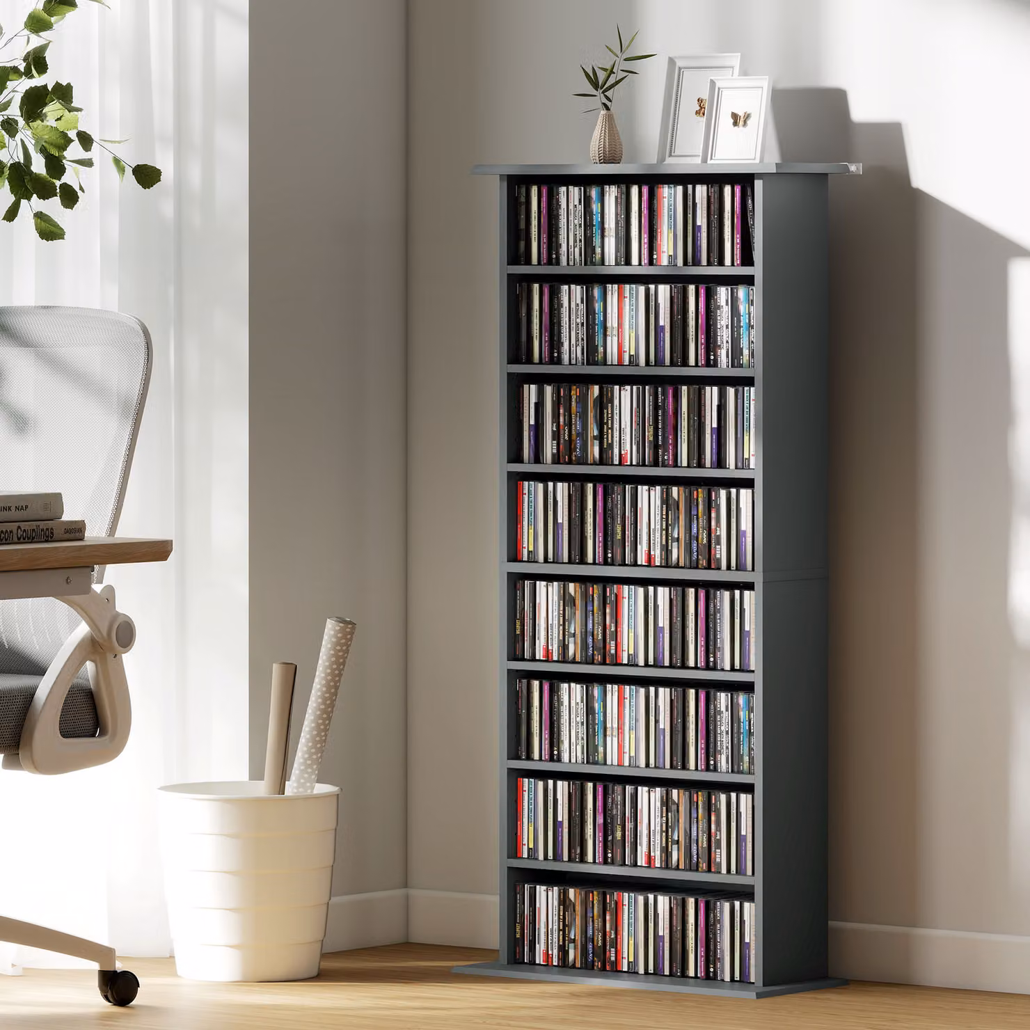Scaffale HOMCOM per CD e DVD con 6 ripiani regolabili, Grigio – 2