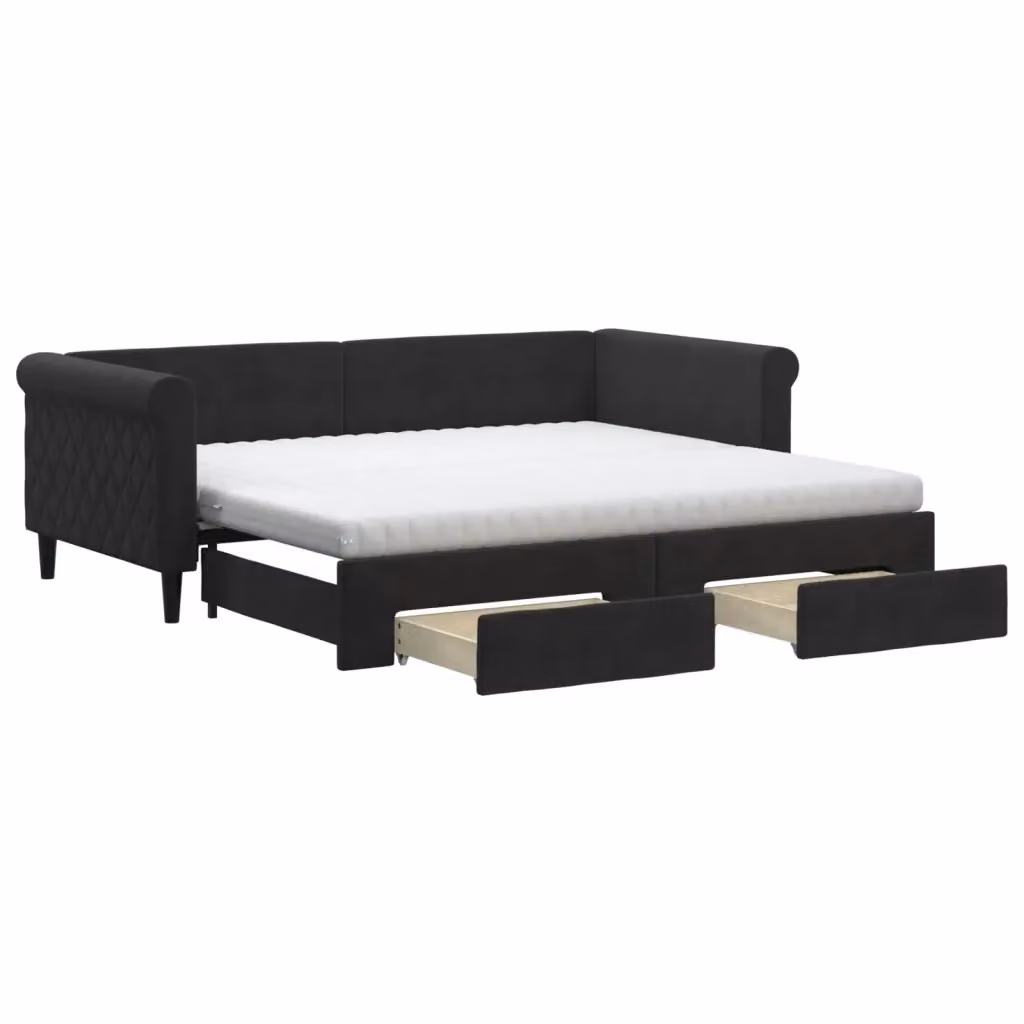 Divano Letto Estraibile vidaXL in Velluto Nero con Cassetto per Soggiorno e Camera da Letto L/P/H: 90 x 190 cm – 2