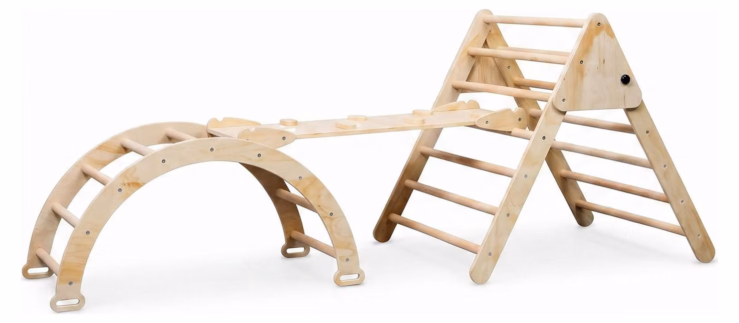 Buxibo XXL Struttura di arrampicata - Triangolo pieghevole + arco di arrampicata + scivolo - Parco giochi montessoriano in legno - Natura - 210x83x81cm