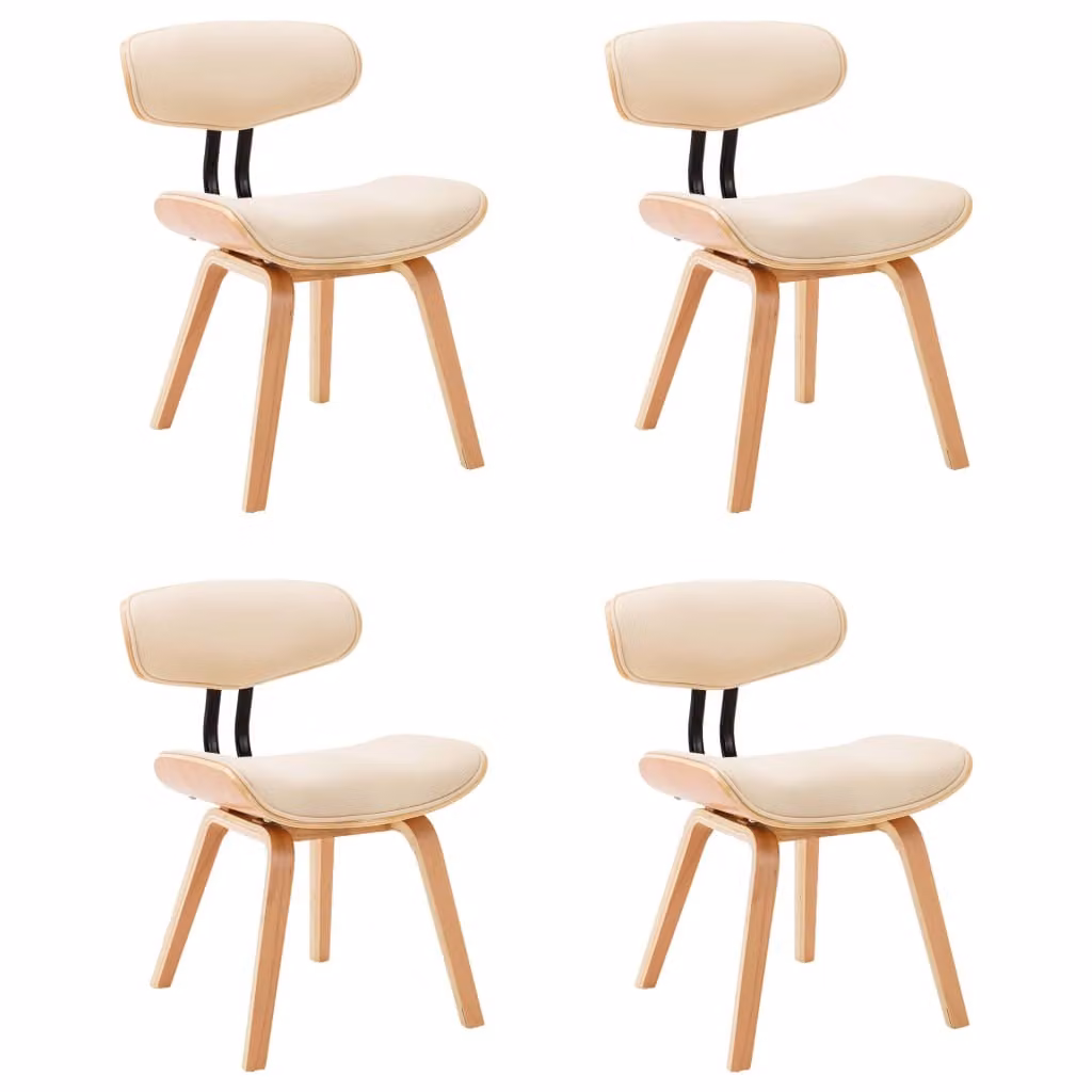 Sedie da Pranzo 4 pz Crema in Legno Piegato e Pelle finta