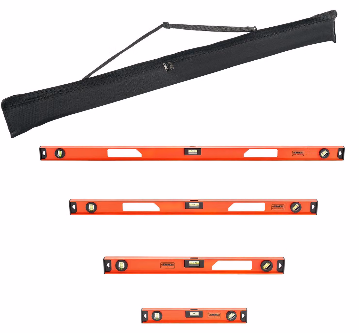 Set di livelle a bolla SucceBuy da 4 pezzi, 40/60/90/120 cm con 3 livelle per 90°, 45° e 0°, precisione di 0,5 mm/m, livella magnetica con foro di aggancio, robusto strumento di misurazione per progetti edili e ristrutturazioni