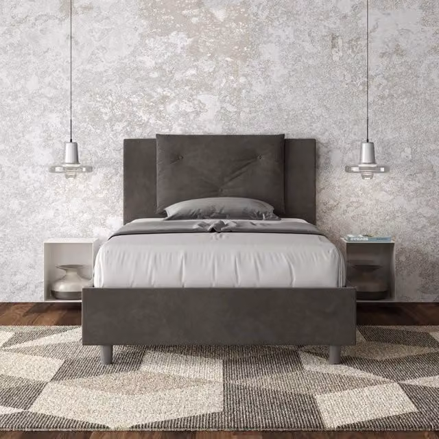 Letto imbottito Appia Ityhome in microfibra grigio, L/P/H: 110 x 212 x 125 cm