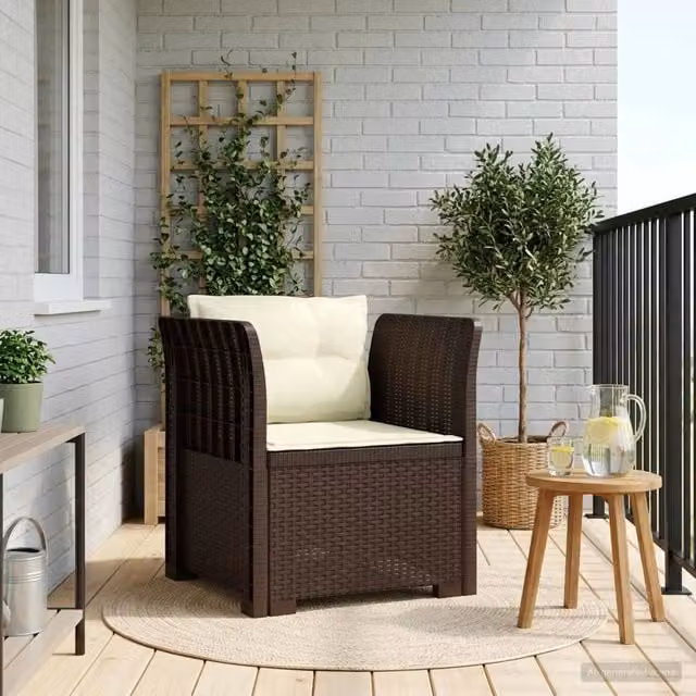 Sedia da giardino a 1 posto con cuscini in aspetto rattan marrone e finitura opaca – 1