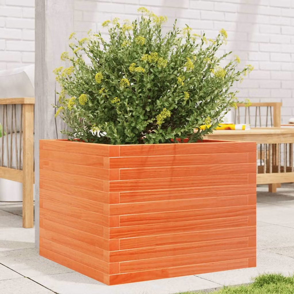 Fioriera da giardino vidaXL in legno di pino massello, colore marrone, L 60 cm x P 60 cm x H 45,5 cm