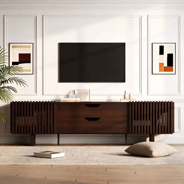 Mobile TV ¨C Minimal ¨C Colore noce scuro 2 cassetti 180x40x45cm per soggiorno adatto a TV fino a 75 pollici