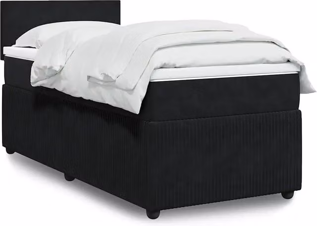 Letto moderno vidaXL con materasso ibrido e struttura in velluto nero, dotato di illuminazione sottostante e porta USB, L/P/H: 90 x 190 x 100,5 cm
