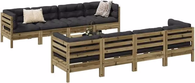 Set di Divani da Giardino a L vidaXL in Legno di Pino Trattato con Cuscini Grigio Antracite, 9 Pezzi – 1