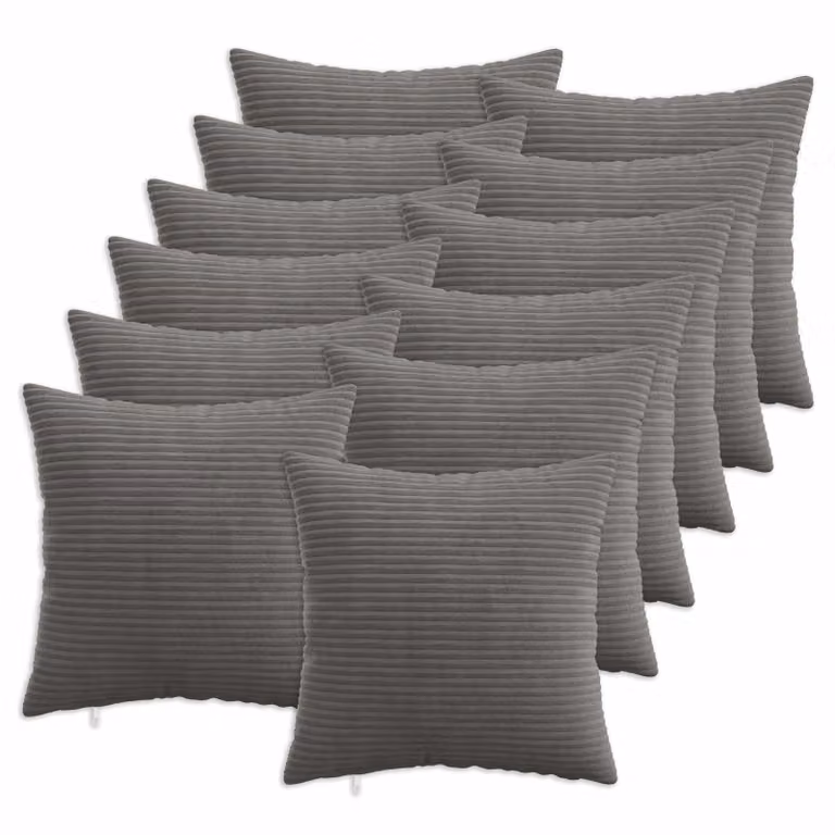 Set di 12 federe vidaXL HEERLEN in velluto a coste, Grigio, 40 x 40 cm