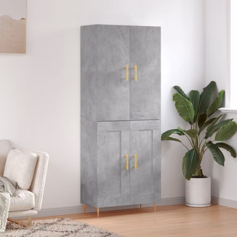 Credenza moderna vidaXL in legno e metallo, Grigio, L: 69,5 cm, P: 34 cm, H: 180 cm