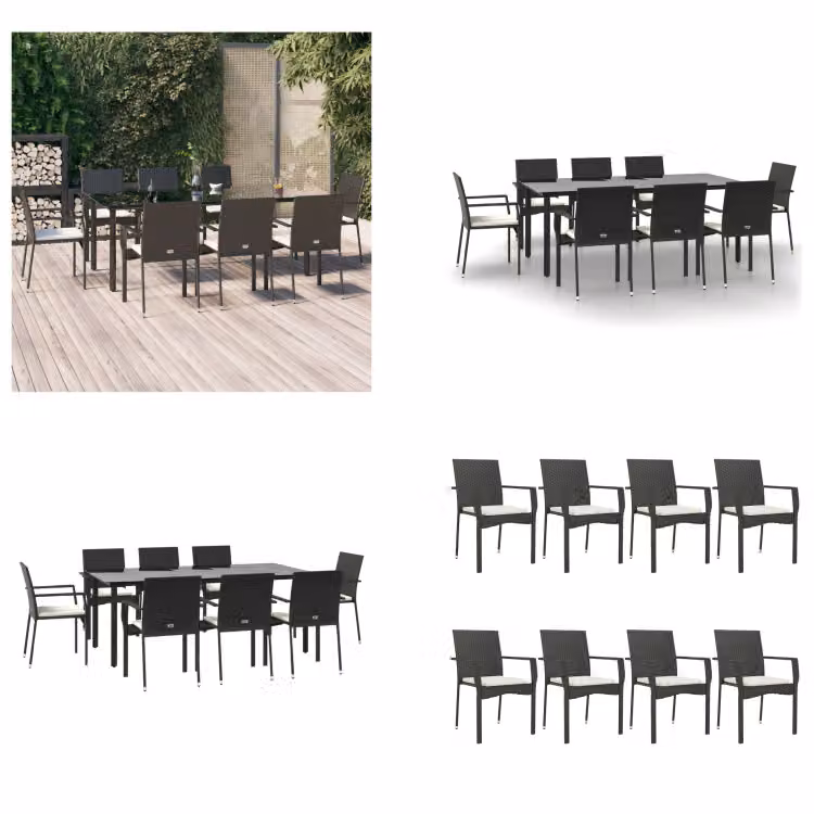 vidaXL Set da pranzo da giardino 9 pezzi con cuscini in poly rattan nero - Set da pranzo da giardino - Set da pranzo da giardino - Set da pranzo da terrazza